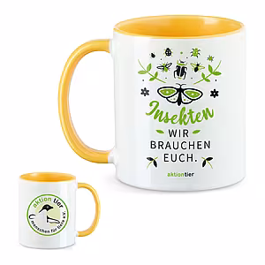 aktion tier Tasse – Motiv: "Insekten wir brauchen euch" Schmetterling – Farbe: "Goldgelb"