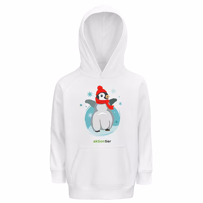 Kinder Hoodie - Motiv "Winterpinguin", Farbe: Weiß