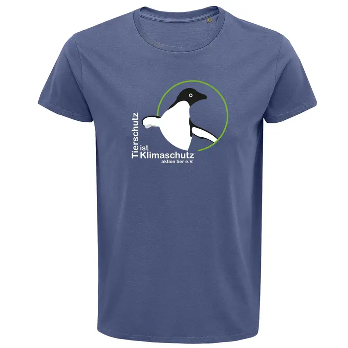Herren Rundhals T-Shirt - Motiv 1 "Tierschutz ist Klimaschutz" – Farbe "Demin" (244) Herren Rundhals T-Shirt – Motiv "Tierschutz ist Klimaschutz" – Farbe "Denim" (244)