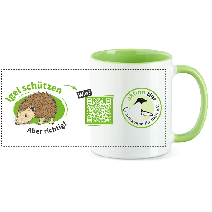 aktion tier Tasse – Motiv: "Igel schützen - Aber richtig" – Farbe: "Hellgrün" aktion tier Tasse – Motiv: "Igel schützen - Aber richtig" – Farbe: "Hellgrün"