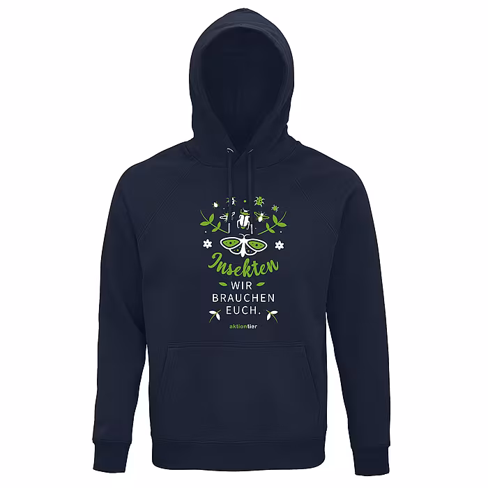Hoodie – Motiv: Schmetterling "Insekten, wir brauchen euch" - Farbe: French Navy