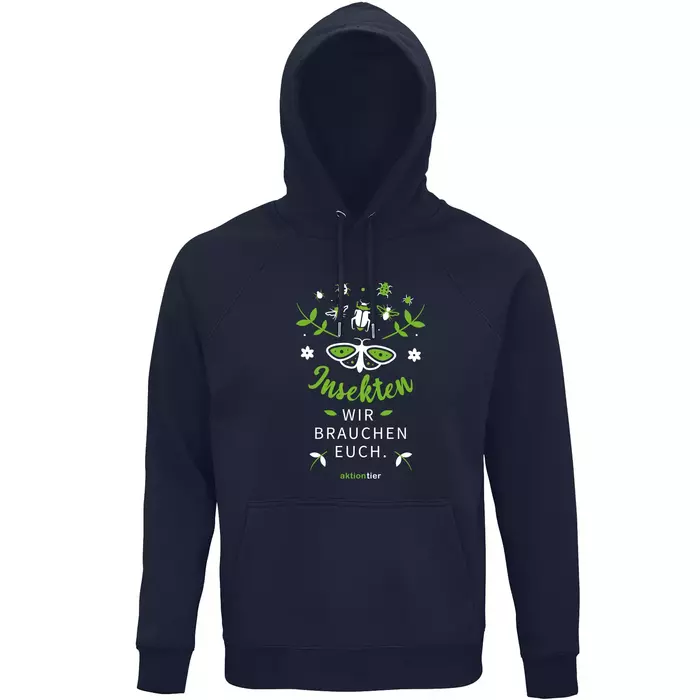 Sweatshirt mit Kapuze – Motiv "Insekten wir brauchen euch" – Farbe "French Navy" (319)