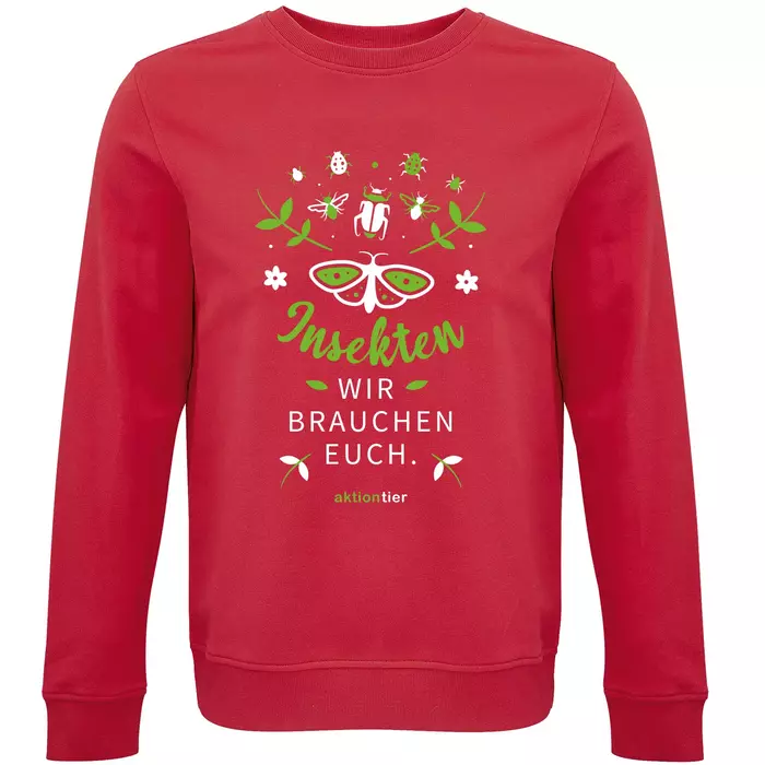 Sweatshirt Rundhals – Motiv: "Insekten wir brauchen euch" – Farbe: Rot (145)