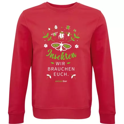 Sweatshirt Rundhals – Motiv: "Insekten wir brauchen euch" – Farbe: Rot (145)