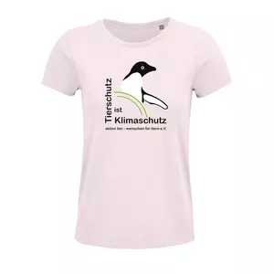 Damen Rundhals T-Shirt – Motiv "Tierschutz ist Klimaschutz" – Farbe "Pale Pink" (141)