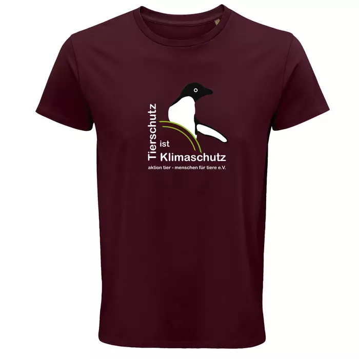 Herren Rundhals T-Shirt – Motiv "Tierschutz ist Klimaschutz" – Farbe "Burgunder" (146) 