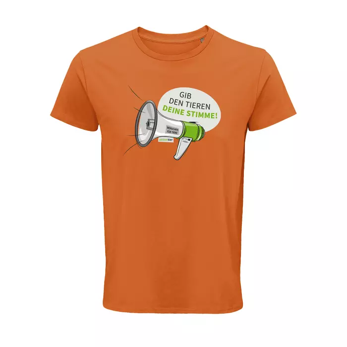 Herren Rundhals T-Shirt – Motiv "Megaphon" – Farbe "Orange" (400)