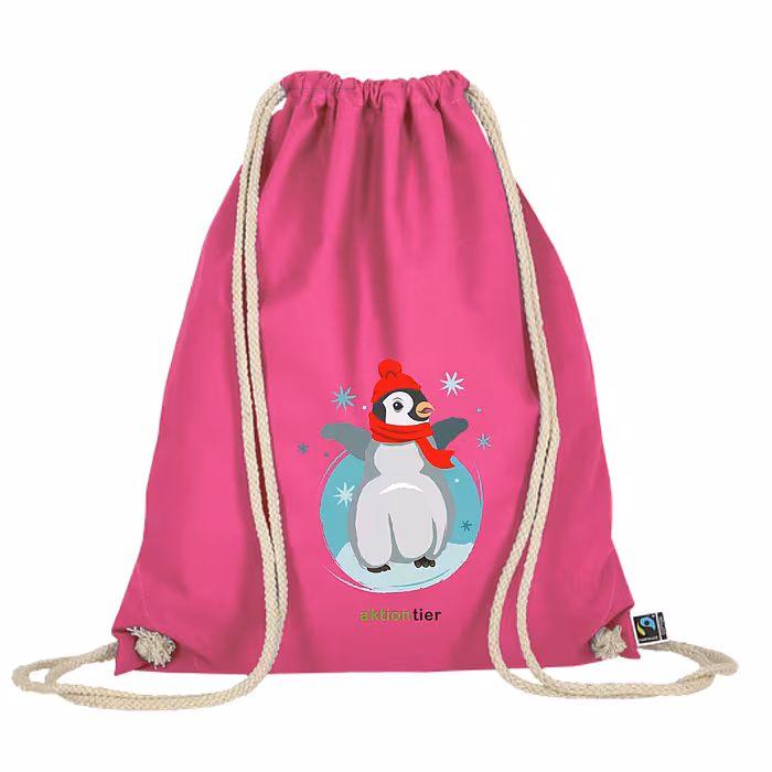 Turnbeutel – Motiv: "Winterpinguin" – Farbe: "Pink"