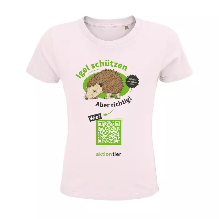 Kinder Rundhals-T-Shirt – Motiv "Igeln helfen aber richtig" – Farbe: "Pale Pink"