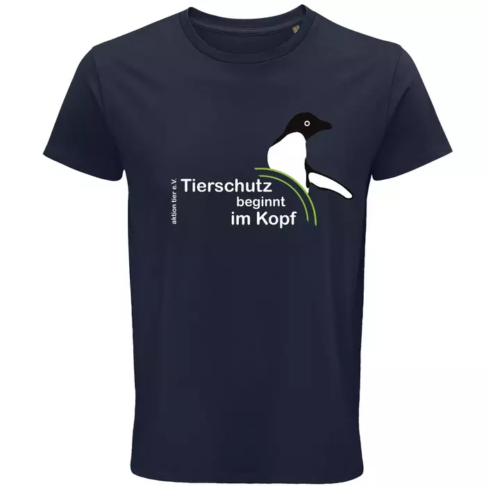 Herren Rundhals T-Shirt – Motiv "Tierschutz beginnt im Kopf" – Farbe "French Navy" (319)