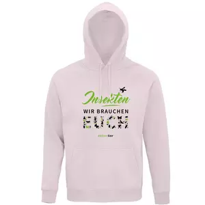 Sweatshirt mit Kapuze – Motiv Biene "Insekten wir brauchen euch" – Farbe "Pale Pink" (141)