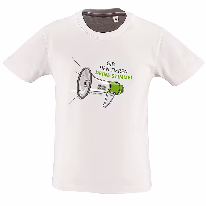 Kinder Rundhals T-Shirt - Motiv "Megaphon", Farbe: Weiß
