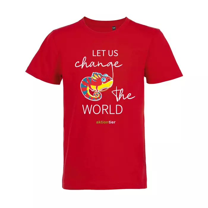 Kinder Rundhals-T-Shirt – Motiv "Chamäleon" –  Farbe Rot