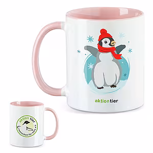 aktion tier Tasse – Motiv: "Winterpinguin" – Farbe: "Rosa"