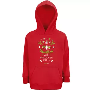 Kinder Sweatshirt mit Kapuze – Motiv "Insekten wir brauchen euch" – Farbe "Rot"
