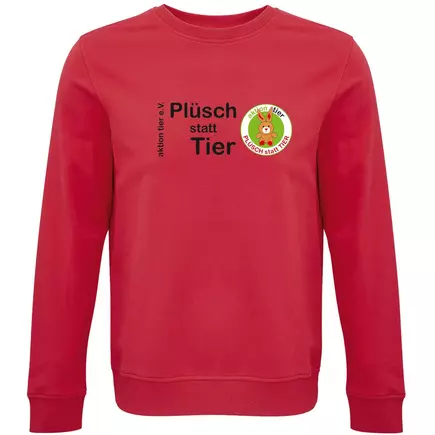 Sweatshirt Rundhals – Motiv "Plüsch statt Tier" – Farbe "Rot" (145) 