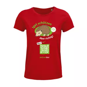 Damen Rundhals T-Shirt – Motiv "Igel schützen – Aber richtig" – Farbe: "Rot"