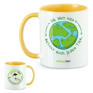 aktion tier Tasse – Motiv: "Weltkugel" – Farbe: "Goldgelb"