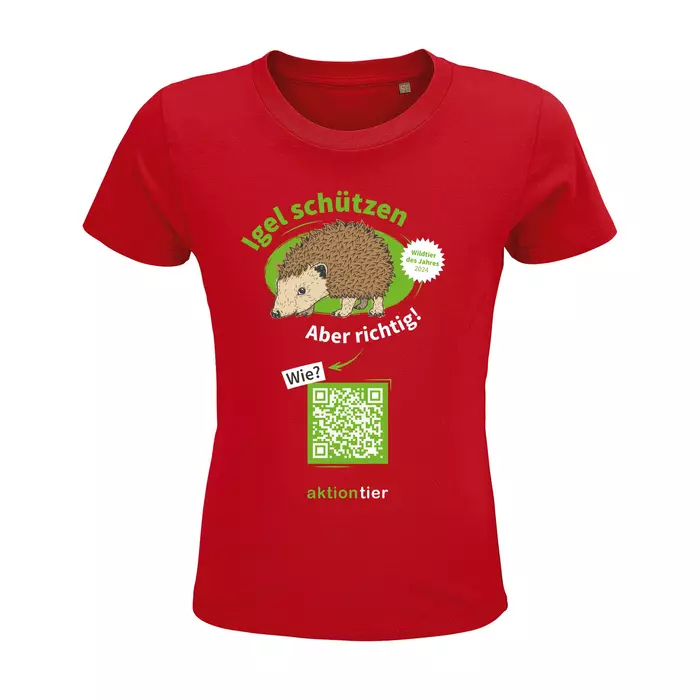 Kinder Rundhals-T-Shirt – Motiv "Igeln helfen aber richtig" – Farbe: "Rot"