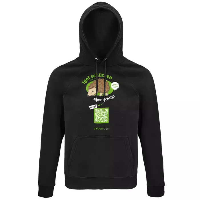 Sweatshirt mit Kapuze – Motiv "Igeln helfen aber richtig" – Farbe: "Black"