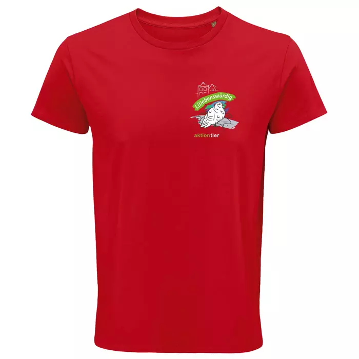 Herren Rundhals T-Shirt – Motiv "Taube" – Farbe: "rot-145"
