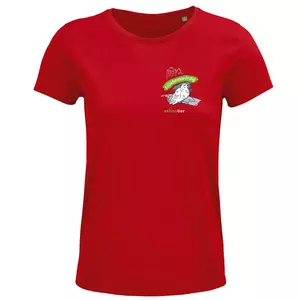Damen Rundhals T-Shirt – Motiv "Taube" – Farbe: "red-145"