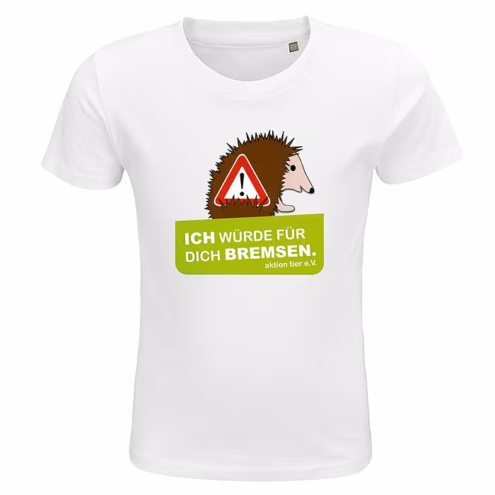Kinder Rundhals T-Shirt - Motiv Igel "Ich würde für dich bremsen", Farbe: Weiß