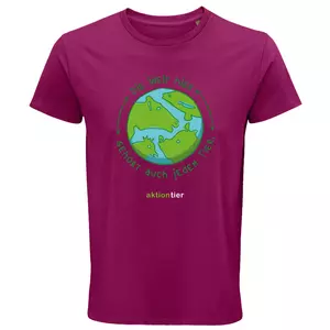 Herren Rundhals T-Shirt – Motiv "Weltkugel" – Farbe "Fuchsia" (140)