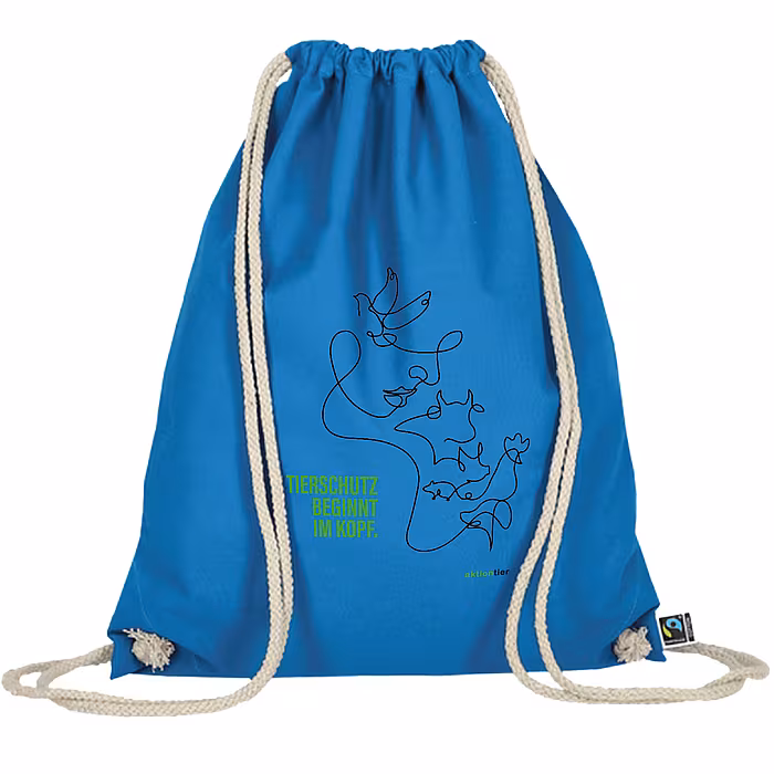 Turnbeutel – Motiv: "Tierschutz beginnt im Kopf" – Farbe: "Hellblau"