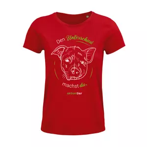 Damen Rundhals T-Shirt – Motiv "Den Unterschied machst du" – Farbe "Rot" (145) + grüne Schrift