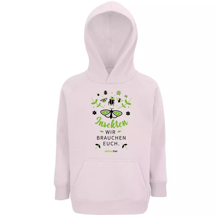 Kinder Sweatshirt mit Kapuze Motiv Insekten mit Schmetterling Farbe "Pale Pink" (141)