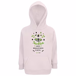 Kinder Hoodie - Motiv "Insekten, wir brauchen euch" Schmetterling, Farbe: Pale Pink