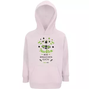 Kinder Sweatshirt mit Kapuze Motiv Insekten mit Schmetterling Farbe "Pale Pink" (141)