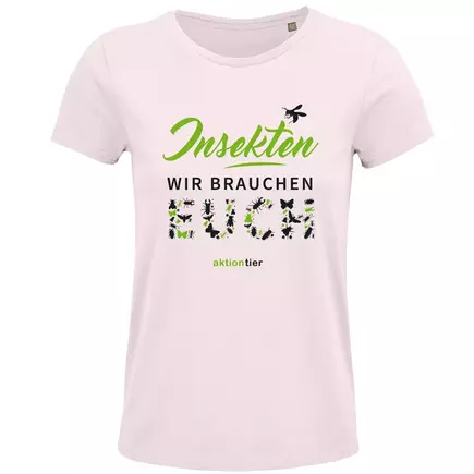 Damen Rundhals T-Shirt – Motiv "Insekten wir brauchen euch" – Farbe: "Pale Pink" (141)