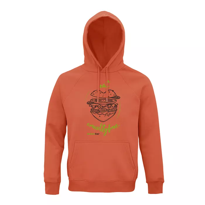 Sweatshirt mit Kapuze – Motiv Eat Crueltyfree – Farbe "Orange" (403)
