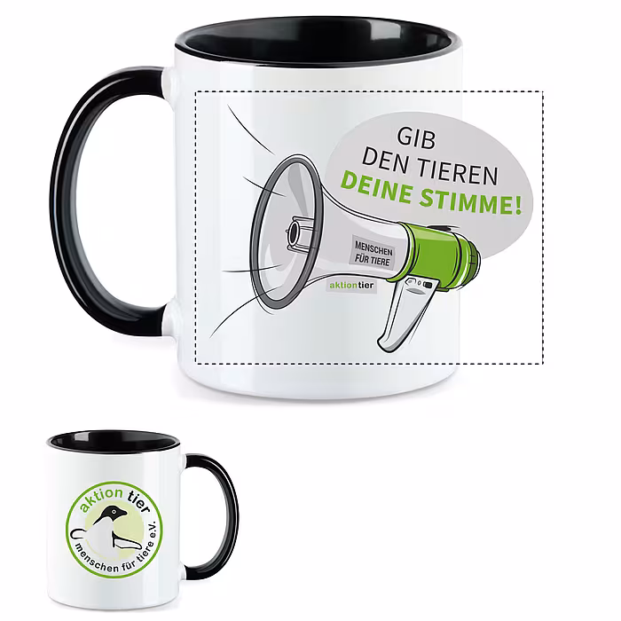 aktion tier Tasse – Motiv: "Megaphon" – Farbe: "Schwarz"