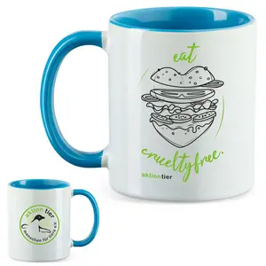 aktion tier Tasse – Motiv: "Eat Crueltyfree" – Farbe: "Hellblau"