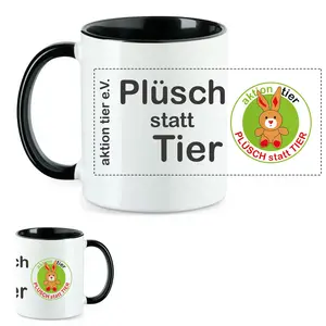 aktion tier Tasse – Motiv: "Plüsch statt Tier" – Farbe: "Schwarz"