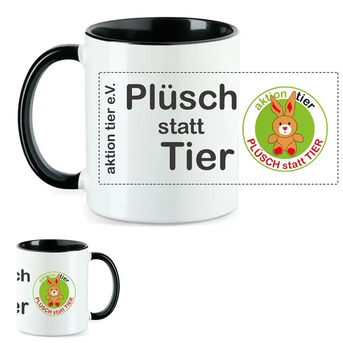 aktion tier Tasse – Motiv: "Plüsch statt Tier" – Farbe: "Schwarz"