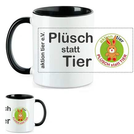 aktion tier Tasse – Motiv: "Plüsch statt Tier" – Farbe: "Schwarz"