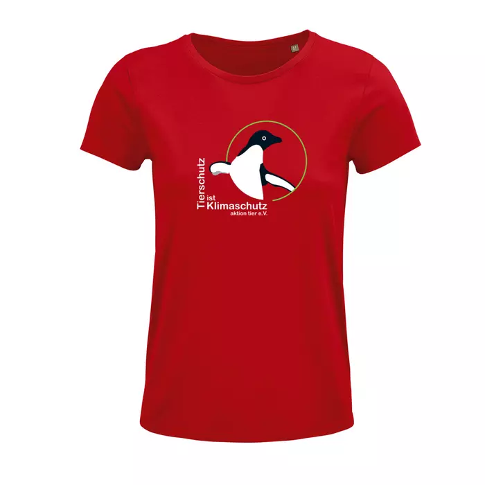 Damen Rundhals T-Shirt – Motiv "Tierschutz ist Klimaschutz – Farbe "Rot" (145)