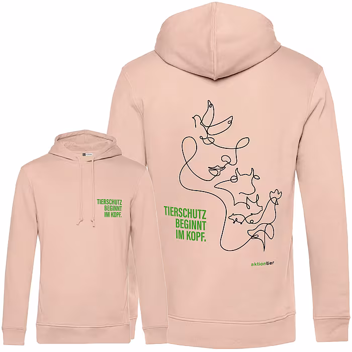 Hoodie – Motiv: "Tierschutz beginnt im Kopf" - Farbe: Soft Rose