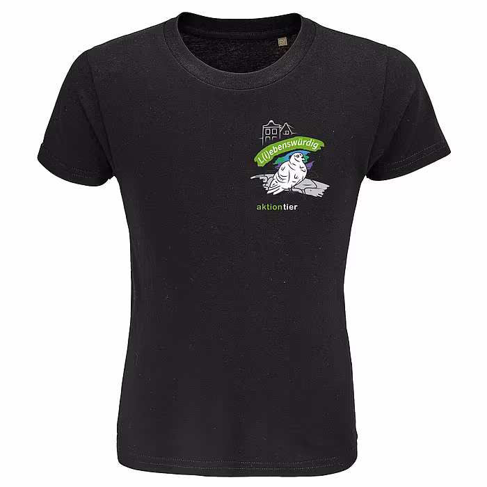Kinder Rundhals T-Shirt - Motiv "Taube", Farbe: Deep Black