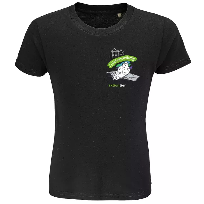 Kinder Rundhals T-Shirt – Motiv "Taube" – Farbe: "deep-black-309"