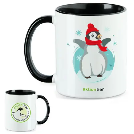 aktion tier Tasse – Motiv: "Winterpingi" – Farbe: "Schwarz"