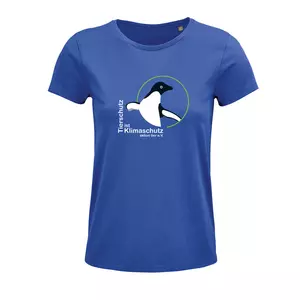 Damen Rundhals T-Shirt – Motiv "Tierschutz ist Klimaschutz" – Farbe "Royal Blue" (241)