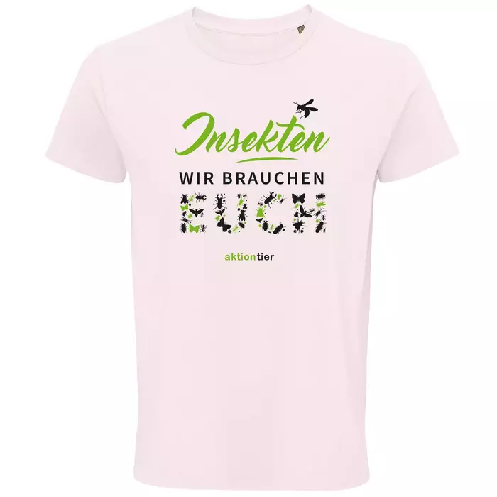 Herren Rundhals T-Shirt – Motiv "Insekten wir brauchen euch" – Farbe "Pale Pink" (141)