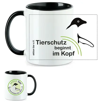 aktion tier Tasse – Motiv: "Tierschutz beginnt im Kopf" – Farbe: "Schwarz"