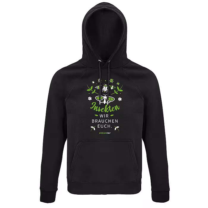 Hoodie – Motiv: Schmetterling "Insekten, wir brauchen euch" - Farbe: Deep Black