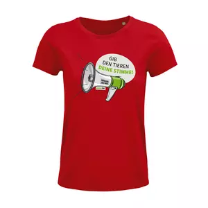 Damen Rundhals T-Shirt – Motiv "Megaphon" – Farbe "Rot" (145) 